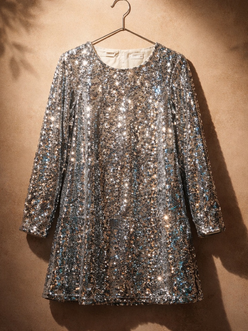 Lauren Conrad Silver Sequin Long Sleeve Shift Dress
